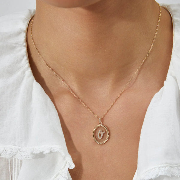 EF Collection Floating Diamond Script Initial Necklace