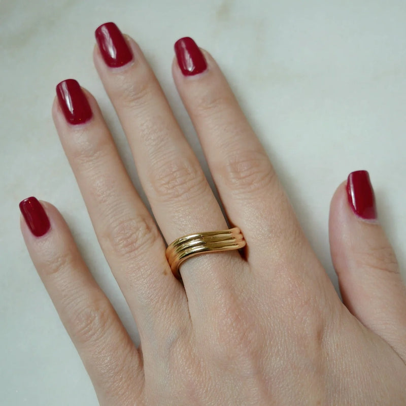 EF Collection Gold Triple Wave Ring