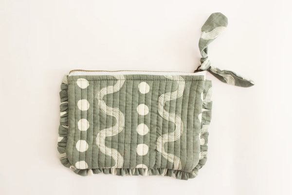 Casa Amarosa Handmade Quilted Pouch, Grey & White - 8 x 5 Inches