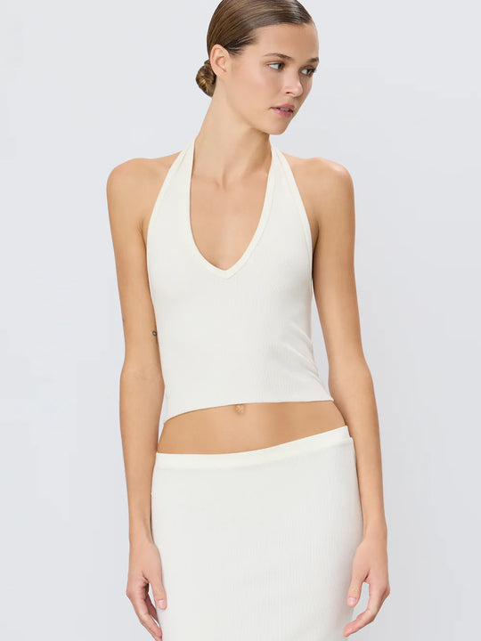 Eterne Cropped Halter Top Creme