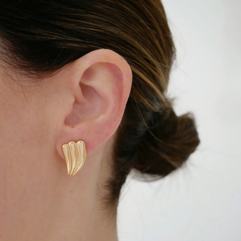 EF Collection Jumbo Gold Fan Stud Earrings