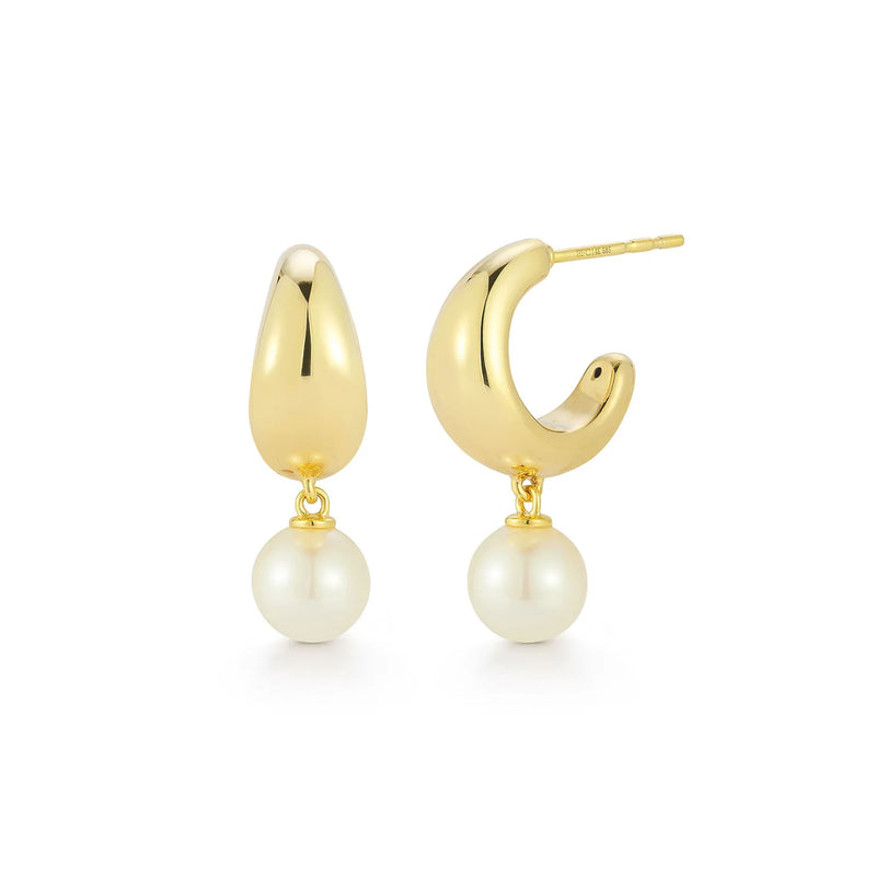 EF Collection Pearl Drop Jumbo Dome Huggie Earrings