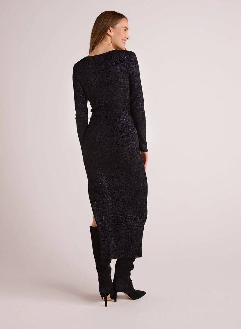 Bella Dahl Long Sleeve Maxi Sweater Dress Black with Metallic