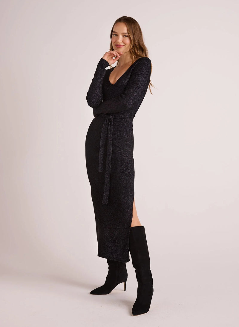 Bella Dahl Long Sleeve Maxi Sweater Dress Black with Metallic