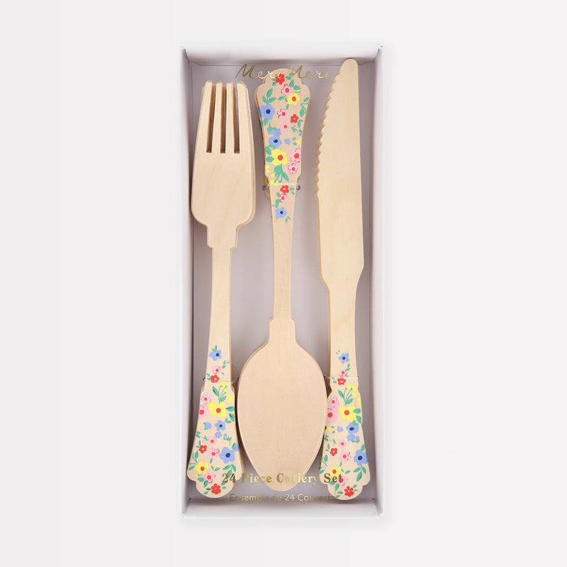 Meri Meri Elegant Floral Wooden Cutlery Set