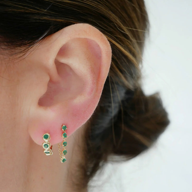 EF Collection Multi Emerald Chain Stud Earring