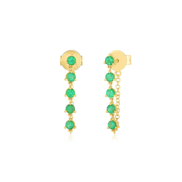 EF Collection Multi Emerald Chain Stud Earring