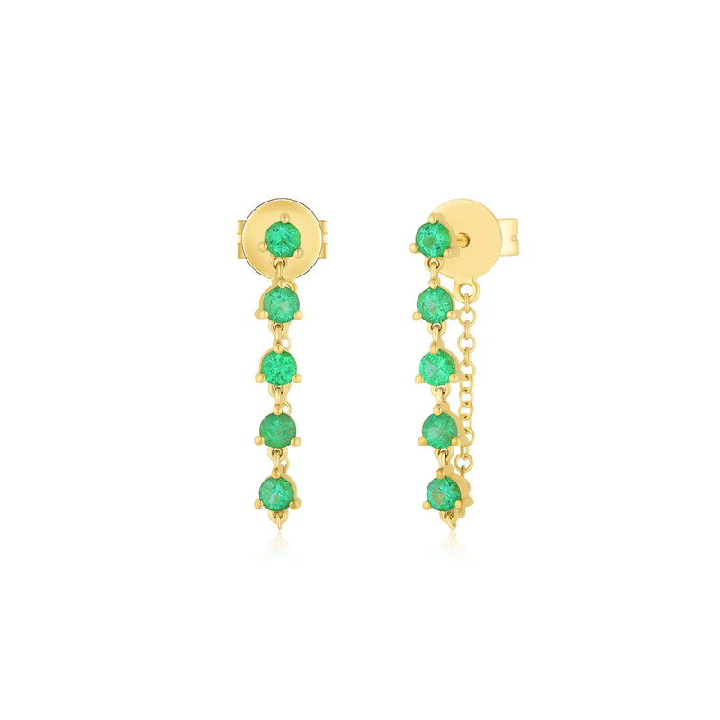 EF Collection Multi Emerald Chain Stud Earring