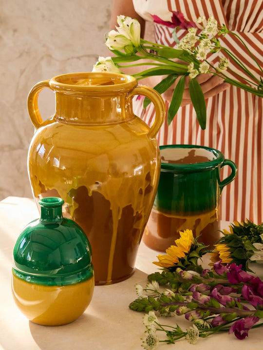 Pietra Handmade Mustard Drip Statement Vase