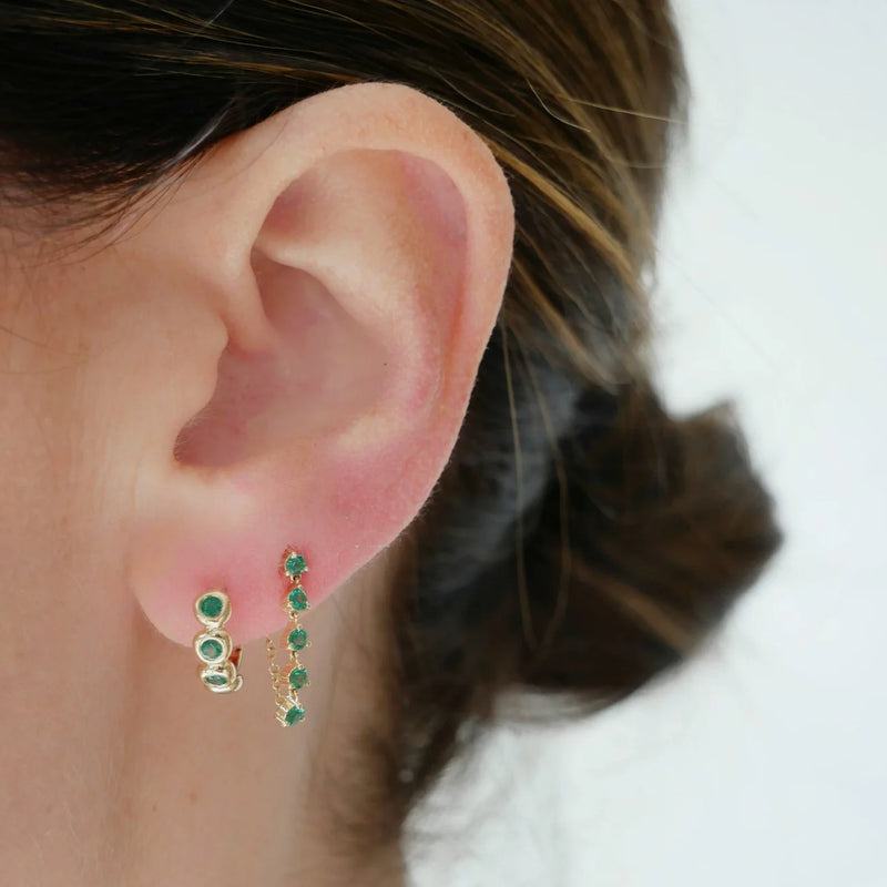 EF Collection Emerald Pillow Huggie Earring