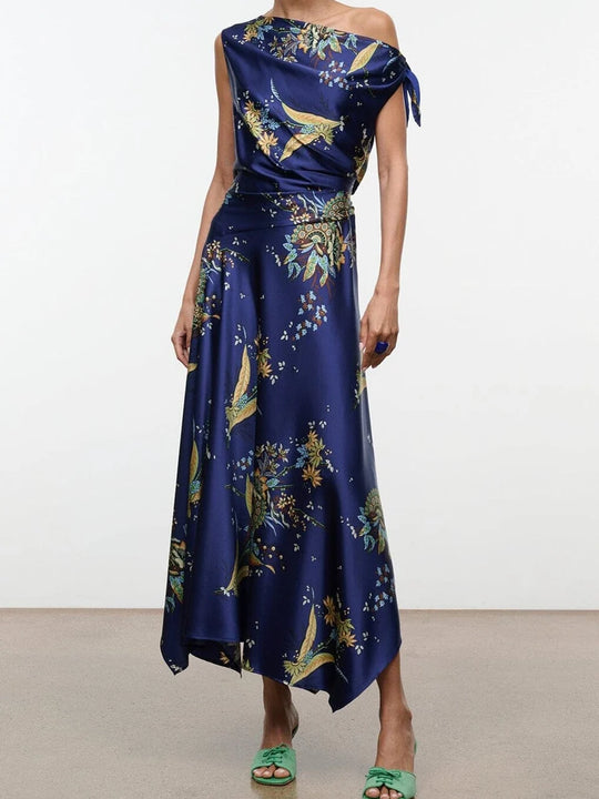 Staud Portia Silk Dress Tapestry - Midnight