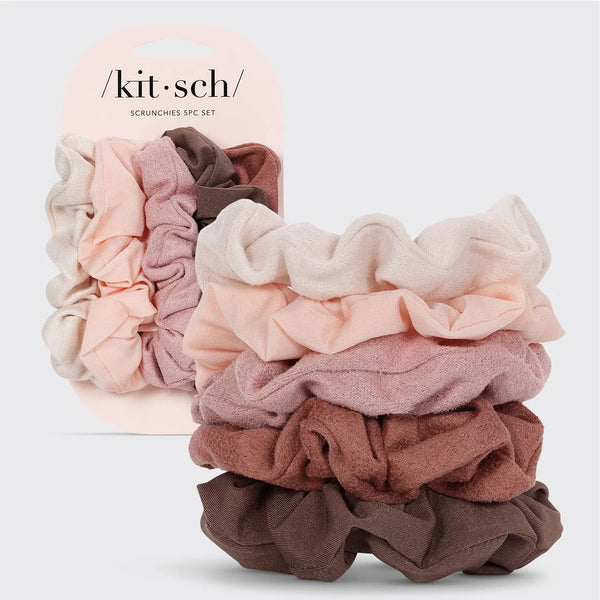 Kit.Sch Assorted Textured Scrunchies 5pc Set - Terracotta