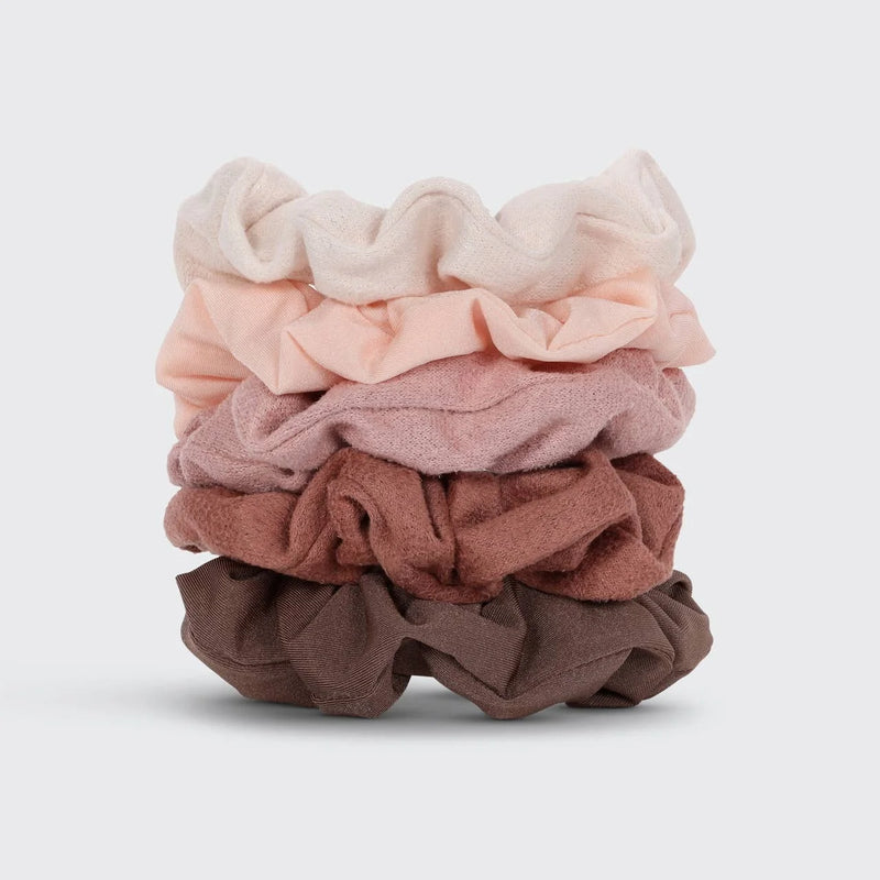 Kit.Sch Assorted Textured Scrunchies 5pc Set - Terracotta