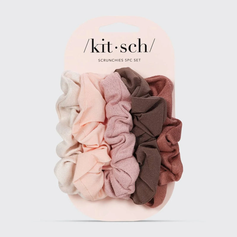 Kit.Sch Assorted Textured Scrunchies 5pc Set - Terracotta