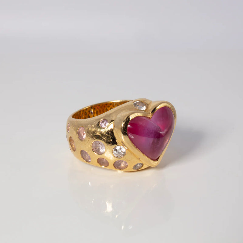 Piper Gore 18k gold diamond, aquamarine, amethyst flushmount pinky ring