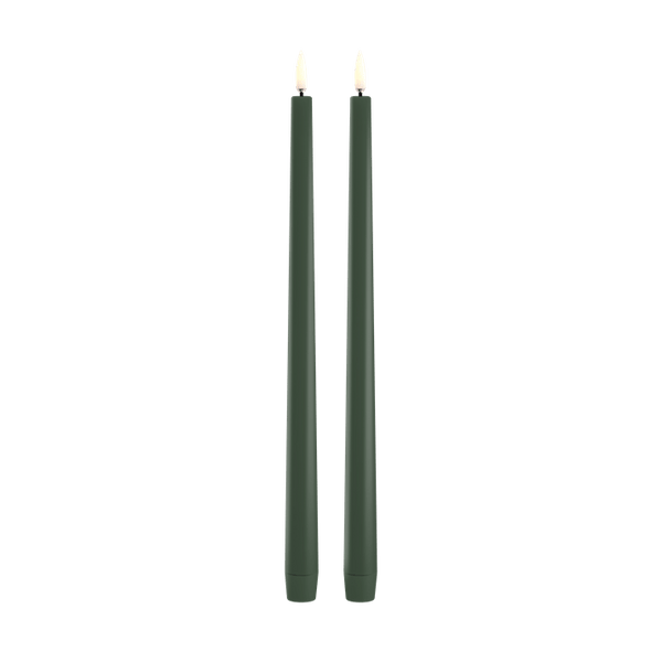 Piffany Copenhagen LED slim taper candle, Olive green, Smooth, 2-pack, 0.9 x 12.6"