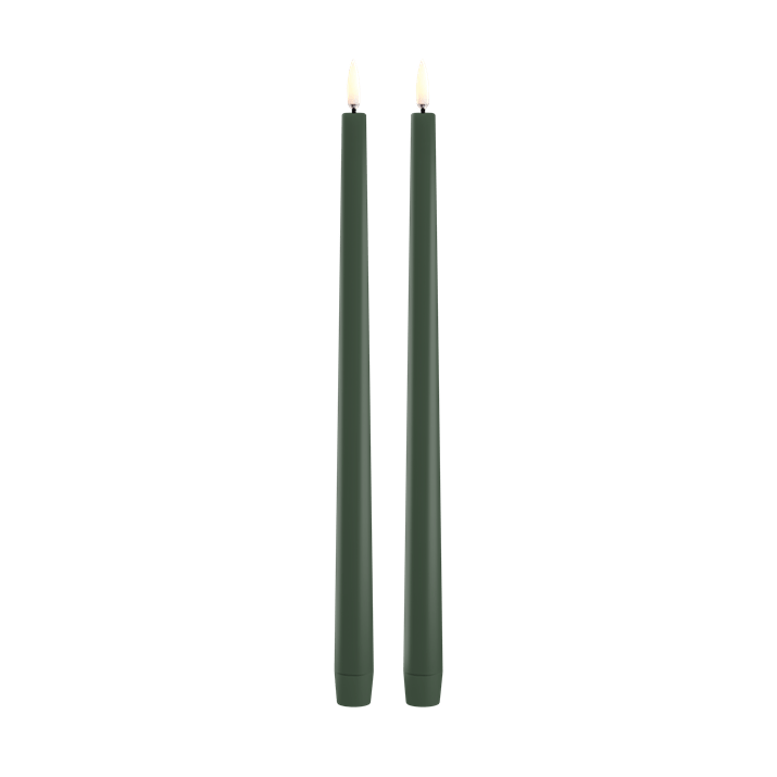 Piffany Copenhagen LED slim taper candle, Olive green, Smooth, 2-pack, 0.9 x 12.6"