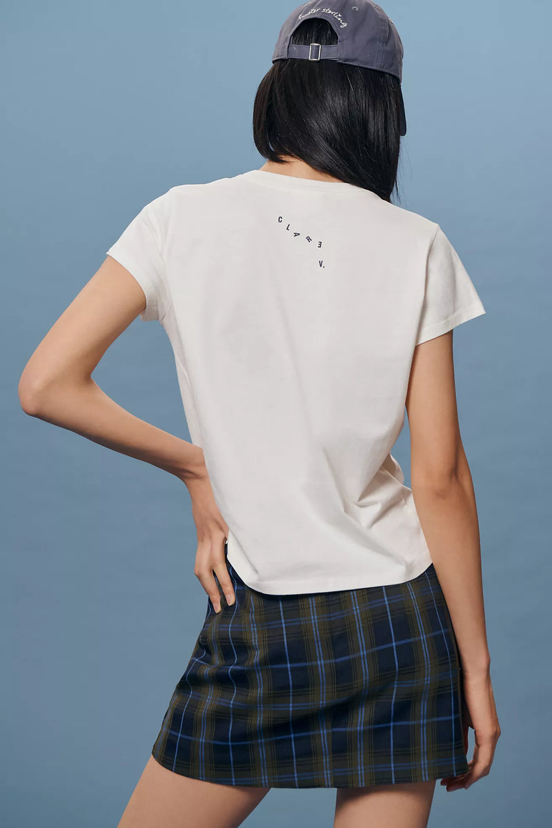 Clare V. Classic Tee - Block Ciao w/ Studs - Cream
