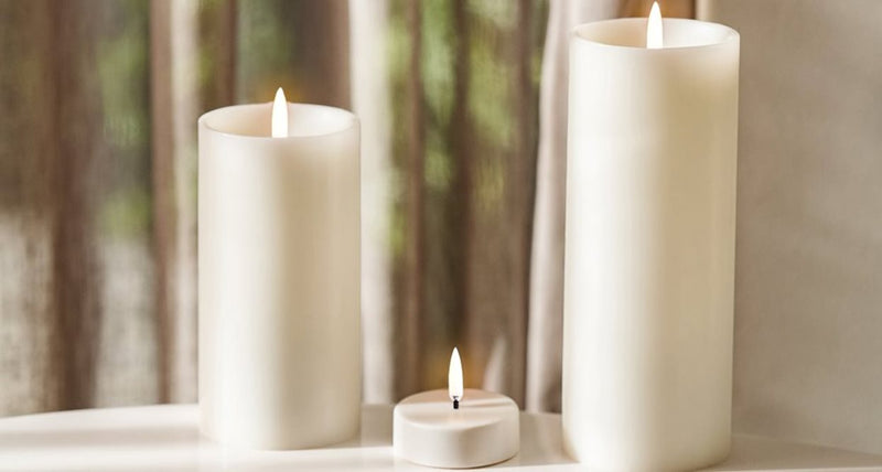 Piffany Copenhagen LED pillar candle w, shoulder, Ivory, Smooth, 3 x 8"