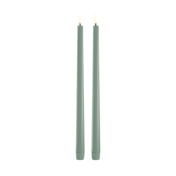 Piffany Copenhagen LED slim taper candle, Dusty Green, Smooth, 2-pack, 0.9 x 12.6