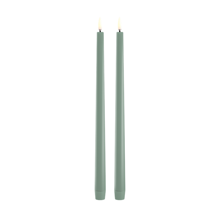 Piffany Copenhagen LED slim taper candle, Dusty Green, Smooth, 2-pack, 0.9 x 12.6