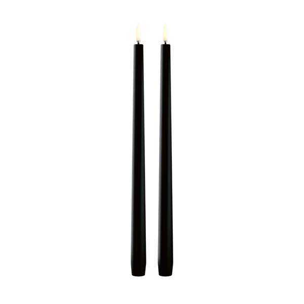 Piffany Copenhagen LED slim taper candle, Plain black, Smooth, 2-pack, 0.9 x 12.6"