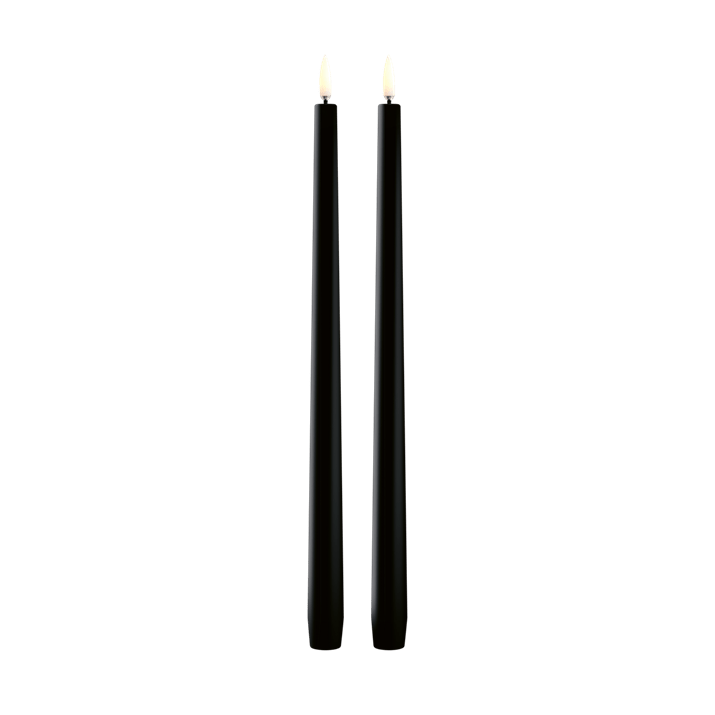 Piffany Copenhagen LED slim taper candle, Plain black, Smooth, 2-pack, 0.9 x 12.6"