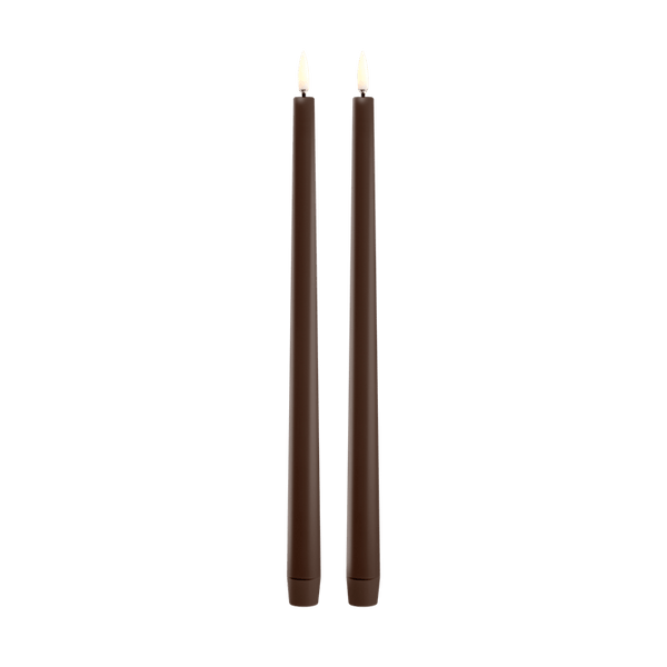 Piffany Copenhagen LED slim taper candle, Brown, Smooth, 2-pack, 0.9 x 12.6"