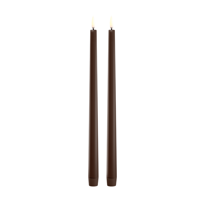 Piffany Copenhagen LED slim taper candle, Brown, Smooth, 2-pack, 0.9 x 12.6"