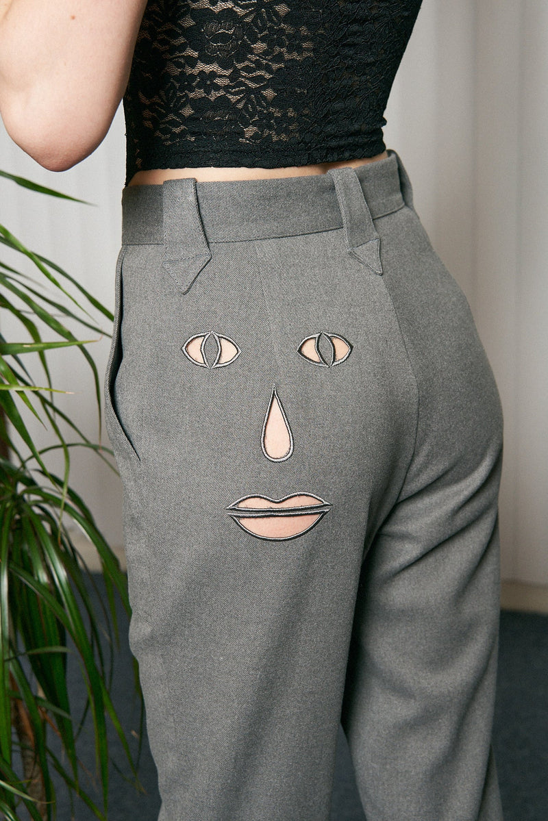 Fashion Brand Company Face Cut Out Trousers Gray