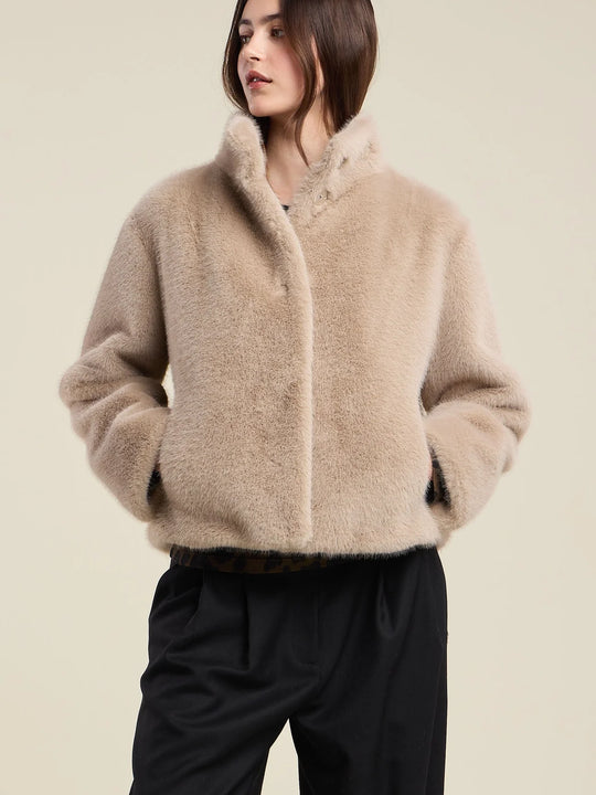 Velvet Sheena Faux Fur Jacket - Beige