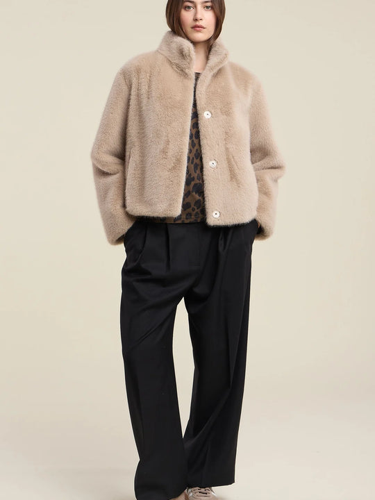 Velvet Sheena Faux Fur Jacket - Beige