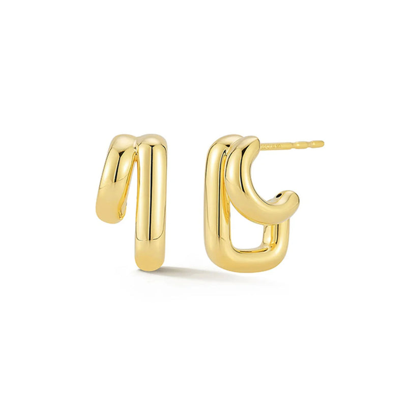 EF Collection Double Gold Jumbo Huggie Earring