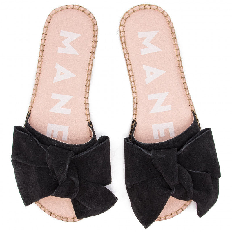 Manebi sandals with bow black suede; hamptons
