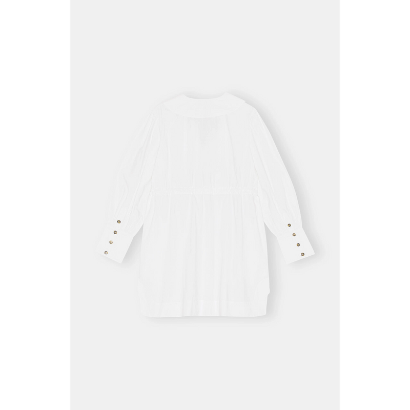 Ganni Cotton Poplin V-neck Mini Dress Bright White