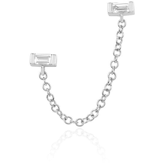 EF Collection Diamond Baguette Double Chain Stud Earring