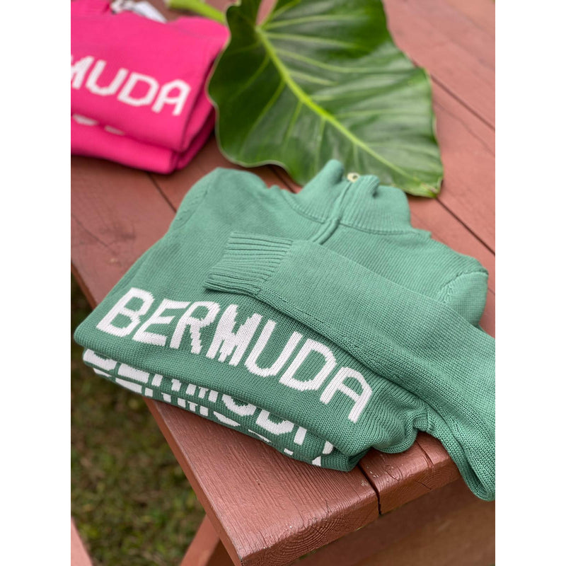 Bermuda Sweater Quarter Zip Green/Ivory