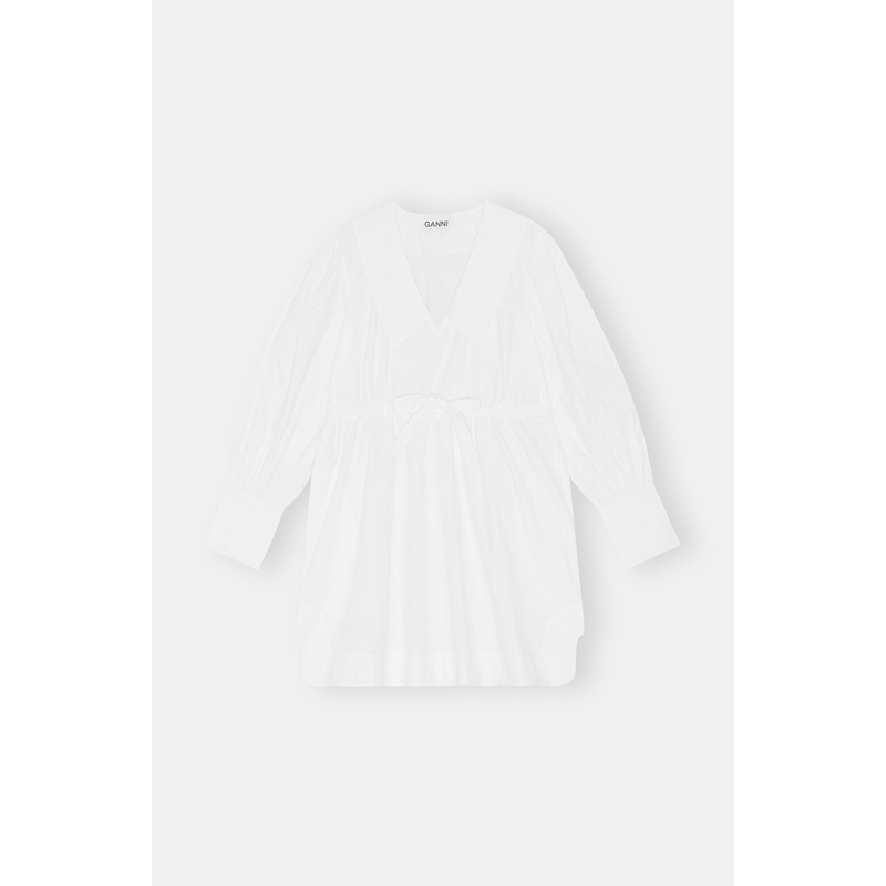 Ganni Cotton Poplin V-neck Mini Dress Bright White