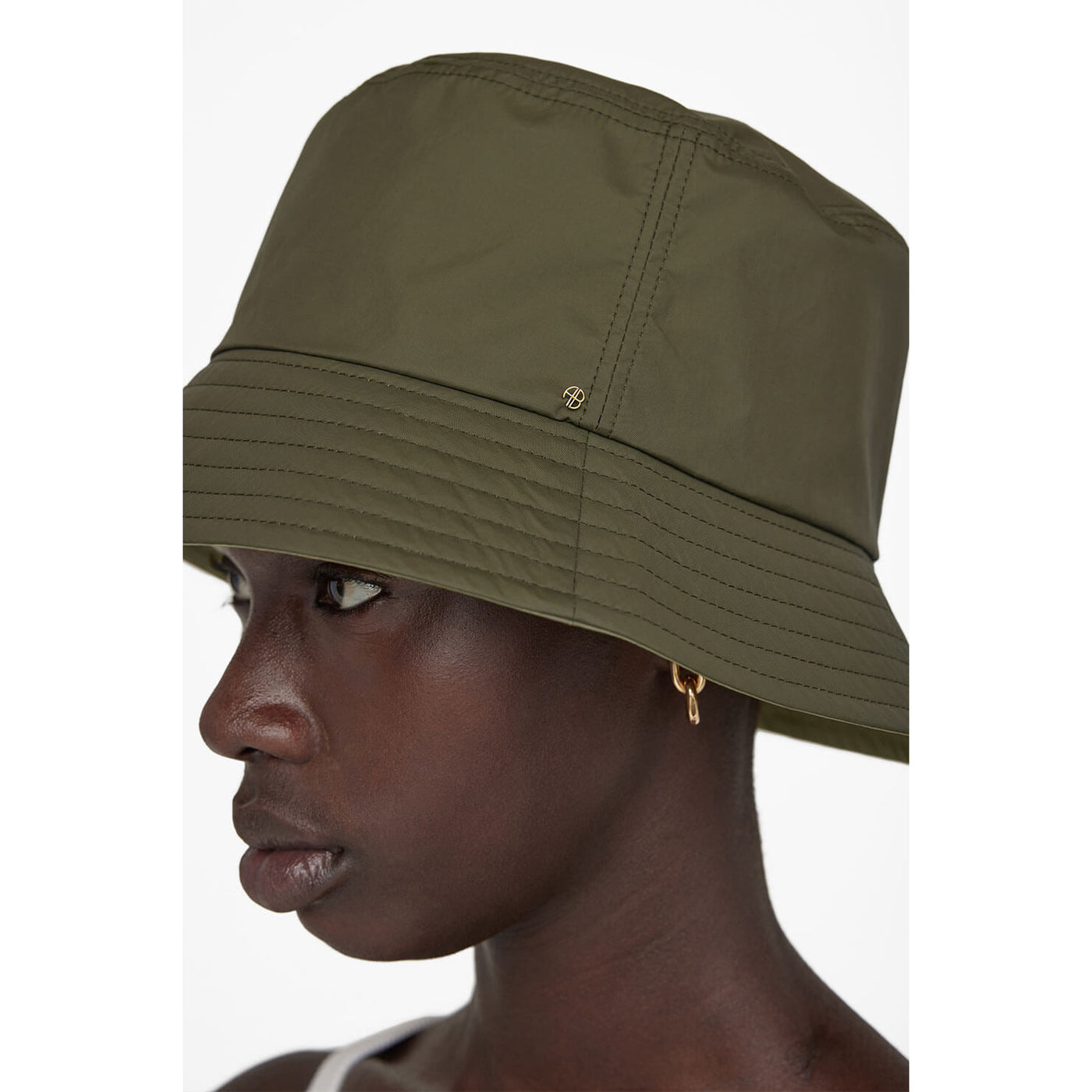 Anine Bing Demi Bucket Hat Womens XS/S Dark Green Nylon Logo Anine Bing Cami Bucket Hat - Natural Stripe | Garmentory main image 3