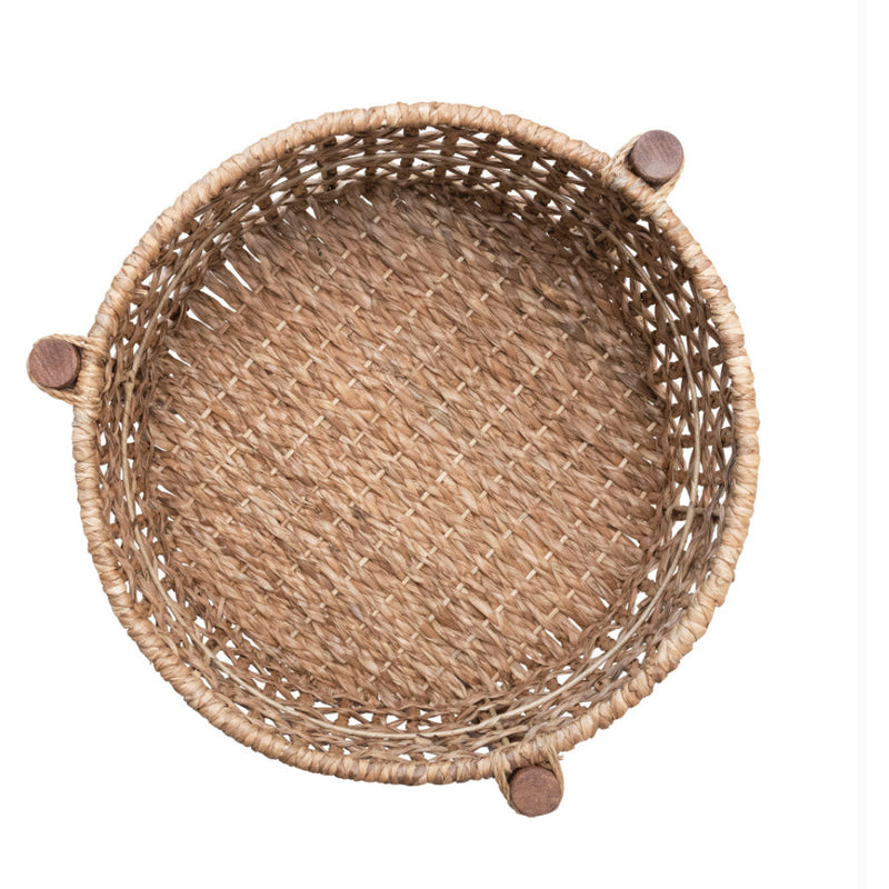 Hand-Woven Bankuan and Rattan Braided 2-Tier Basket