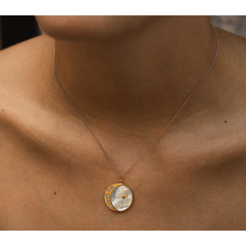 Tai simple chain necklace with mother of pearl half moon pendant