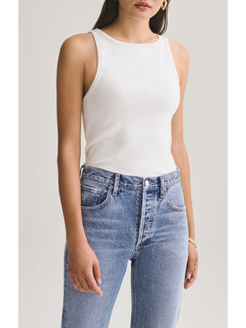 Agolde Rib High Neck Tank White
