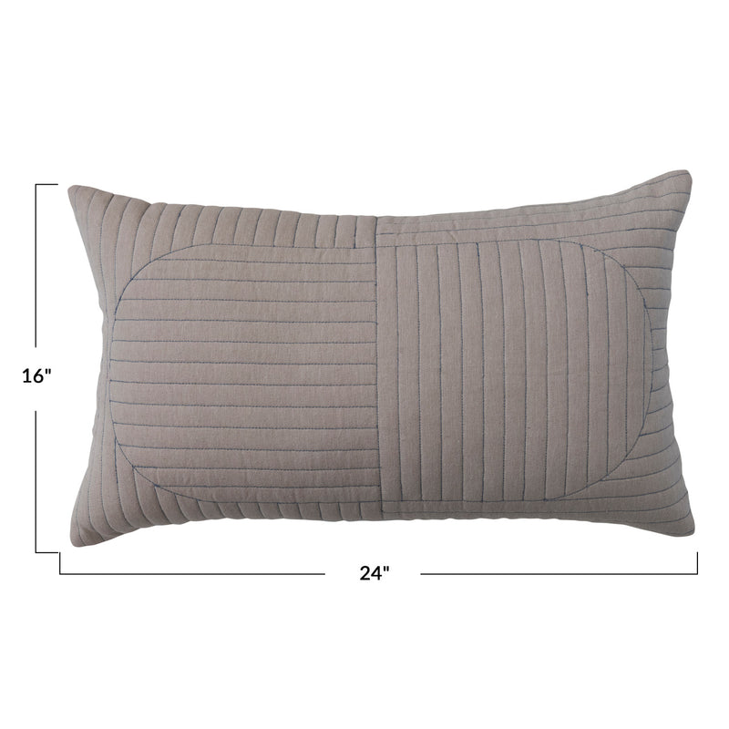 24"L x 16"H Cotton Chambray Quilted Lumbar Pillow, Polyester Fill