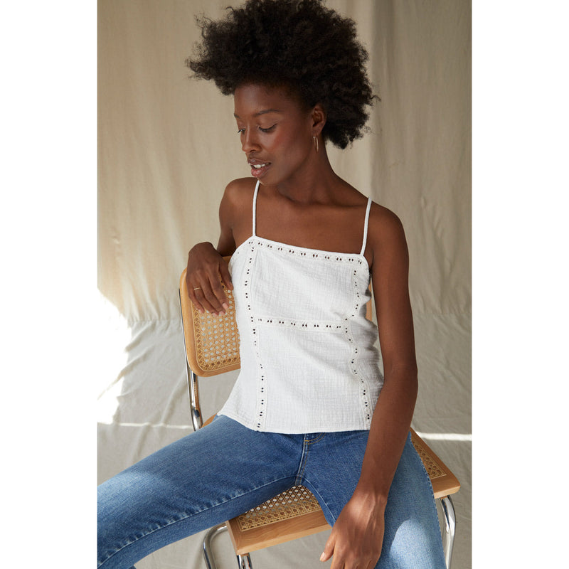 AMO Alba Lace Slub Cotton Top White
