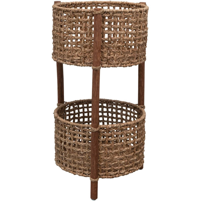 Hand-Woven Bankuan and Rattan Braided 2-Tier Basket