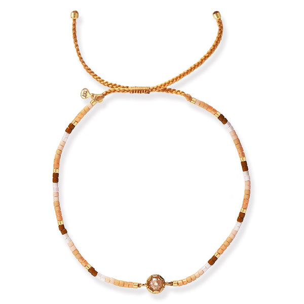 Tai Peach mixed Japanese glass beads with peach rock crystal charm bracelet