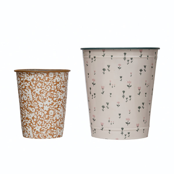 Metal Buckets with Floral Prints
