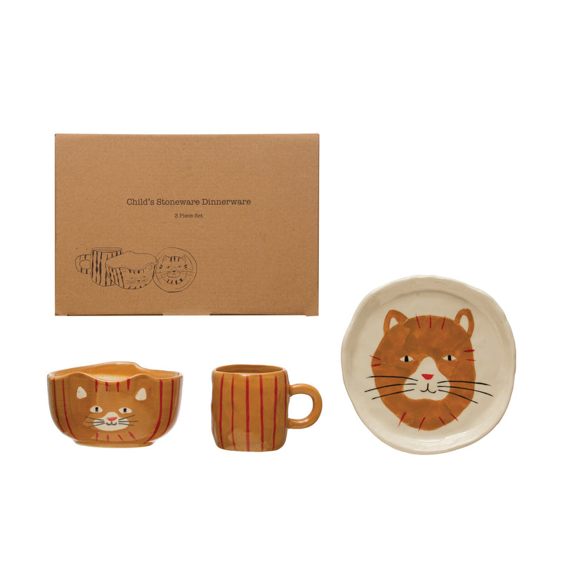 Hand-Painted Stoneware Cat Set