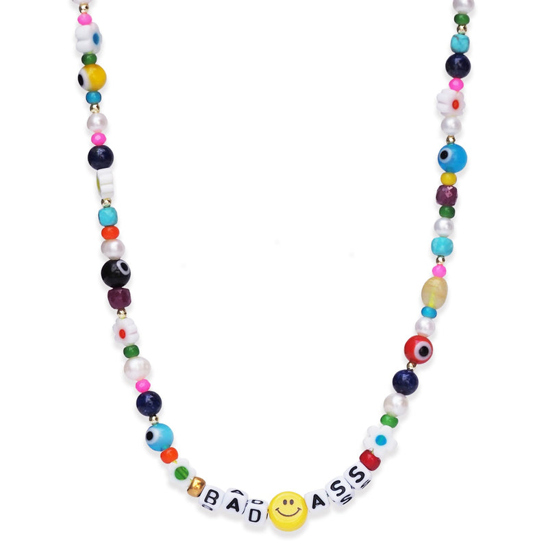 Tai Knotted multi precious stone and colorful beads, murano flower, evil eye glass beads, "bad ass" necklace
