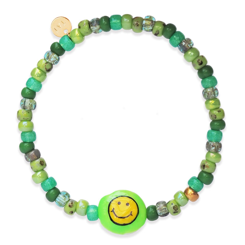 Tai Smiley face on fresh water pearl with colorful Japanese beads elastic bracelet